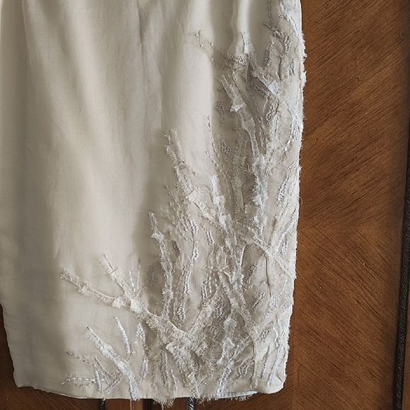 Lafayette 148 New York Cream Pencil Skirt with Embroidery - Picture 2 of 6
